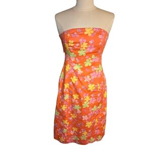 Lilly Pulitzer Floral Strapless Dress, Ties In Back Great Condition